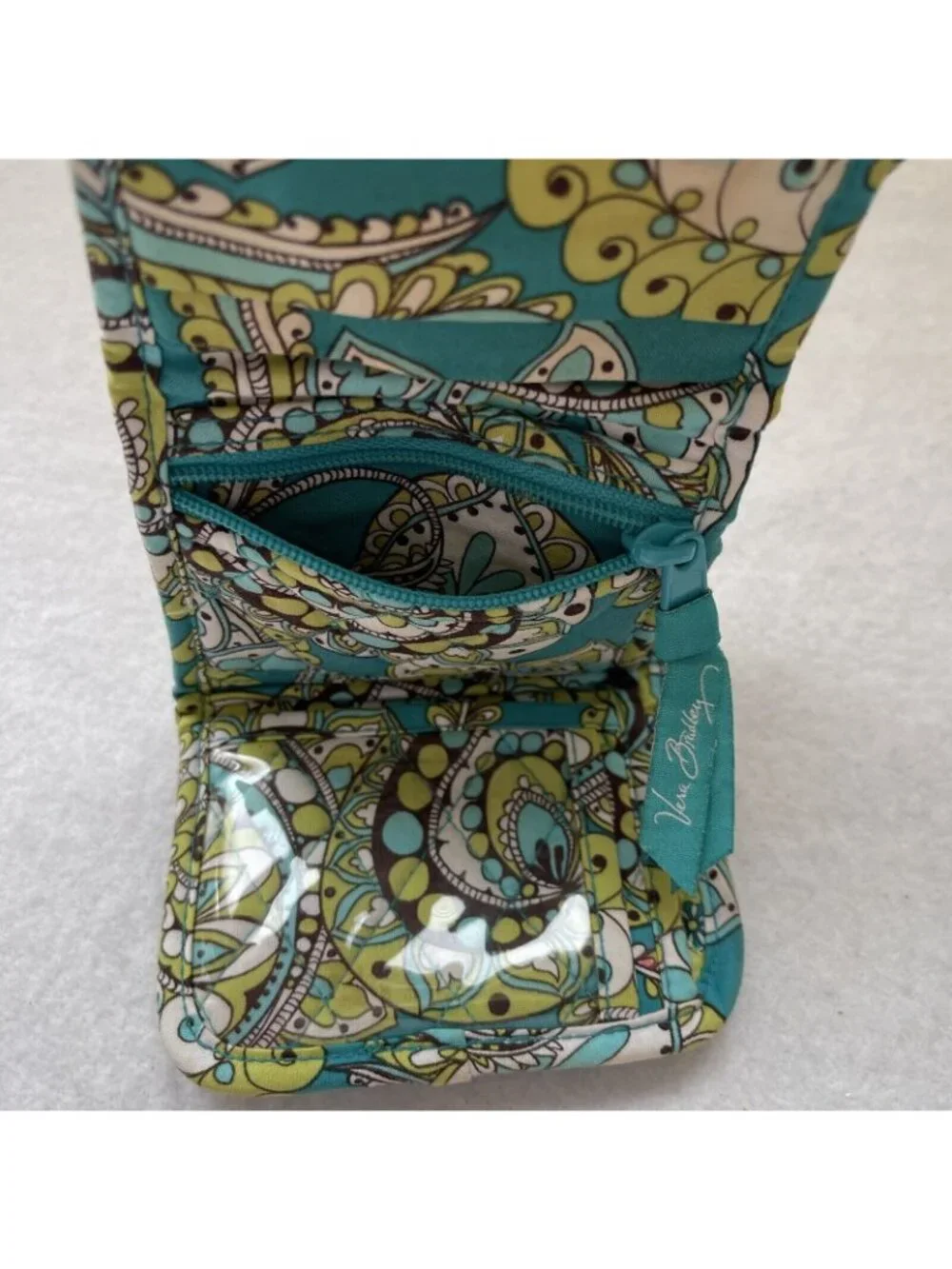 Vera Bradley Mini Trifold Wallet Peacock Turquoise Paisley Retired Pattern Y2K